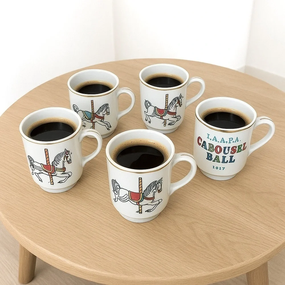 Vintage 1974 IAAPA Carousel Ball Commemorative Mugs (Set of 5) 3.75”